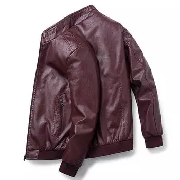 Осенняя теплая мужская кожаная куртка размера плюс 8xl мужская куртка с воротником-стойкой кожаные байкерские куртки на молнии зимнее пальто 7XL чёрный