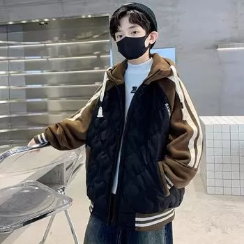 Осенняя толстая куртка с капюшоном для мальчиков 170 чёрный