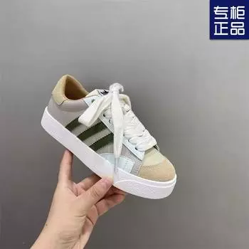 Осенняя толстая подошва корейской версии 2024 года мятный мамбо допамин маленькие белые туфли с круглой головкой дышащая нишевая высококачественная повседневная обувь 35 армия зеленый