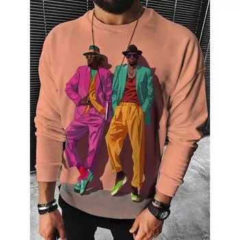 Осенняя толстовка для мужчин, пуловер с 3D-принтом, мужская футболка с длинными рукавами и принтом, большие толстовки с круглым вырезом, уличная мужская одежда S