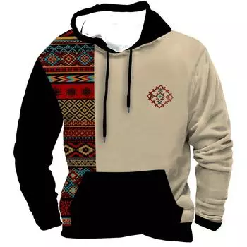 Осенняя толстовка для мужчин, толстовка с длинными рукавами и 3d этническим узором в стиле пэчворк, модный уличный пуловер с капюшоном, топы большого размера L