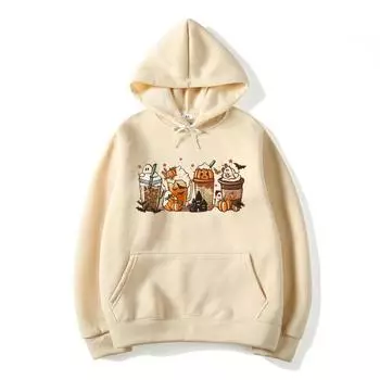 Осенняя толстовка с капюшоном Coffee Cute Осенние толстовки с капюшоном Pumpkin Spice Толстовки на День благодарения Толстовка на Хэллоуин Пуловеры Coffee Lover S чёрный