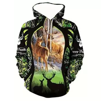 Осенняя толстовка с капюшоном для мужчин с принтом оленя в виде 3D-принта, толстовка с капюшоном для улицы, повседневная одежда с длинными рукавами для мужчин S