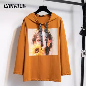 Осенняя толстовка с капюшоном для женщин больших размеров с длинным рукавом, повседневная рубашка снизу XL чёрный