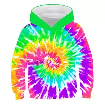 Осенняя толстовка с капюшоном, красочные толстовки с принтом тай-дай, толстовка для мальчиков, принт, длинный рукав, модная верхняя одежда для детей, одежда для девочек 100