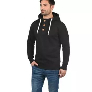Осенняя толстовка с капюшоном, мужская модная толстовка с капюшоном, воротник, украшение на пуговицы, флисовая повседневная мужская толстовка с капюшоном S чёрный