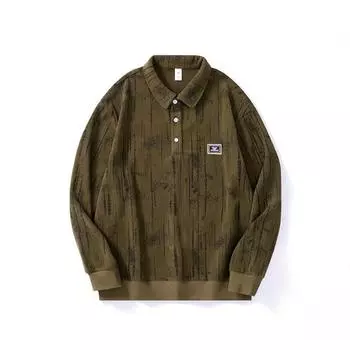 Осенняя тяжелая рубашка поло с длинными рукавами, свитер, мужская свободная, большого размера, американский повседневный топ, модный бренд M