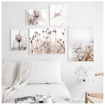 Осенняя трава, Капок, Одуванчик, Настенное искусство с тростниковыми цветами, Картина маслом, Плакат на скандинавскую тему, Декоративная настенная картина 21cm30cm NoFrame