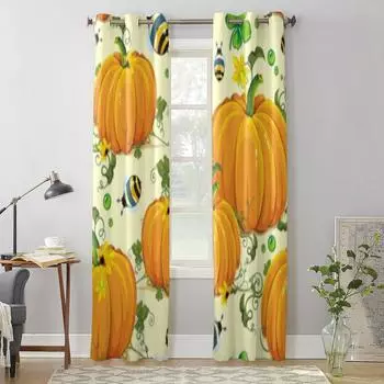Осенняя тыква и пчела занавеска для окна гостиной спальни украшения шторы роскошные кухонные шторы ламбрекены 135W x 60H(cm) x1