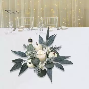 Осенняя тыква, кольцо со свечой, искусственные ягоды, кольцо со свечой, венок, День благодарения, осенняя гирлянда для свадьбы, дверной шкаф, настольный декор светло-синий