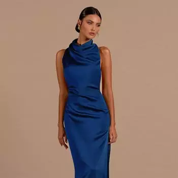 Осенняя юбка-мешок на бедрах в стиле знаменитостей Высококачественное облегающее платье-халтер с бретелью через шею XS темно-синий