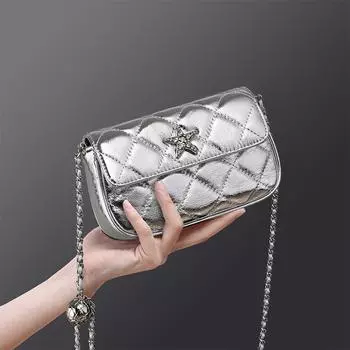 Осенняя универсальная сумка через плечо, новая сумка на цепочке из натуральной кожи, серебристая, высокого качества, маленькая квадратная сумка