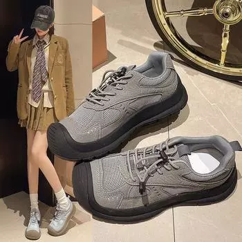 Осенняя уродливая симпатичная обувь с большой головой, женская толстая подошва, повседневная обувь, дышащая походная спортивная обувь 35 серый