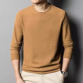 Осенняя вафельная сетчатая футболка с длинными рукавами, мужская быстросохнущая футболка с круглым вырезом, свободная рубашка для мужчин M