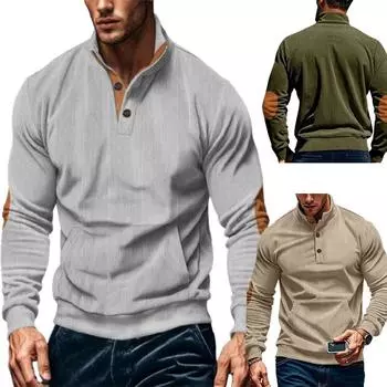 Осенняя вельветовая модная толстовка для мужчин, зимняя толстовка с длинным рукавом и воротником-стойкой, спортивные толстовки, мужские топы S чёрный