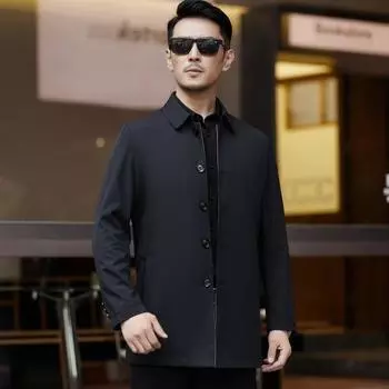 Осенняя ветровка из шелка тутового дерева на пуговицах, мужская куртка средней длины в деловом стиле, повседневная, новая, для пап среднего возраста, топ высокого класса 170