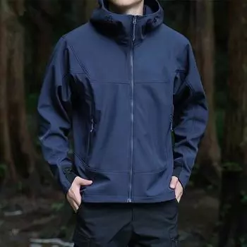 Осенняя ветровка, мужская верхняя одежда с капюшоном, пальто, мужская свободная повседневная куртка на молнии на молнии, модная одежда для альпинизма M темно-синий