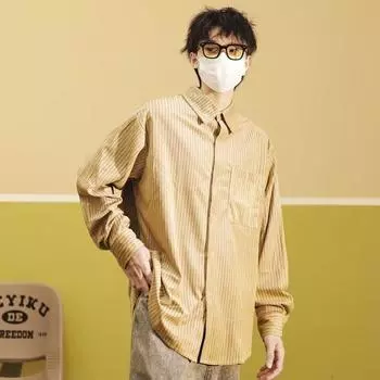 Осенняя винтажная полосатая рубашка для мальчиков и девочек в студенческом стиле, свободная, универсальная рубашка с длинным рукавом M хаки
