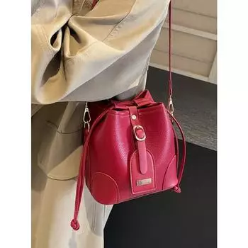 Осенняя винтажная сумка-ведро для женщин, высококачественные текстурированные сумки через плечо с завязками, женская повседневная сумка для поездок на работу