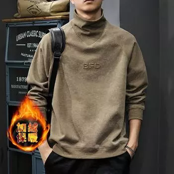 Осенняя водолазка с надписью «Стальной штамп» Sense в стиле ретро, мужская, американская, с рисунком тай-дай, свободная, большого размера, нижняя рубашка Tide M хаки