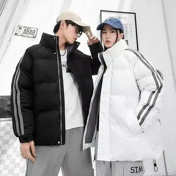 Осенняя вязка контрастного цвета хлопковая одежда нишевая пара утолщенная простая молодежная теплая одежда для хлеба куртка S