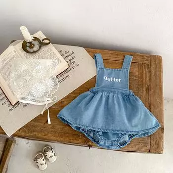 Осенняя вышитая джинсовая юбка с открытой пяткой для новорожденных, милая свободная одежда для девочек, детский комбинезон bafanou 21066 66cm(3-6M) синий