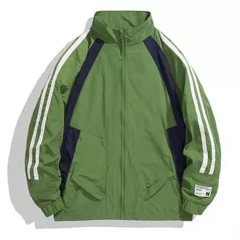 Осенняя высококачественная куртка с контрастными цветами и воротником-стойкой для мужчин и женщин, ветрозащитная мужская куртка M зелёный