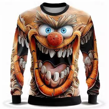 Осенняя забавная мужская толстовка с рисунком призрачного лица с 3D-принтом, футболки с длинными рукавами, свободный свитер с круглым вырезом, мужская уличная одежда S