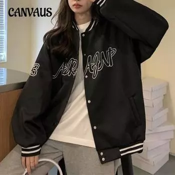 Осенняя женская бейсбольная куртка с вышитыми буквами, однотонная, с длинным рукавом S чёрный