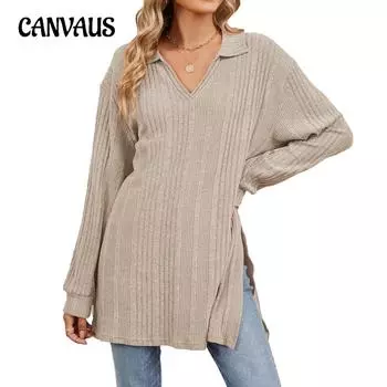 Осенняя женская блузка больших размеров, однотонная, с V-образным вырезом, с длинным рукавом, свободные топы S чёрный