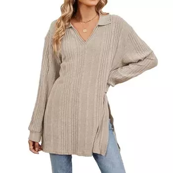 Осенняя женская блузка больших размеров, однотонная, с V-образным вырезом, с длинным рукавом, свободные топы S чёрный