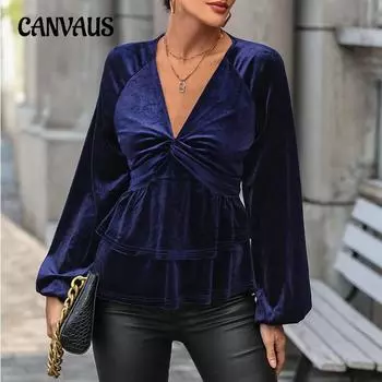 Осенняя женская блузка, модная однотонная, с v-образным вырезом, темпераментная, элегантная, с длинными рукавами, топы S