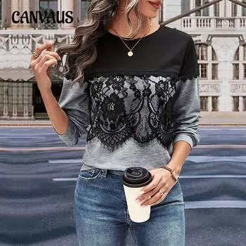 Осенняя женская блузка, модные свитера с длинными рукавами и цветными блоками, топы S серый