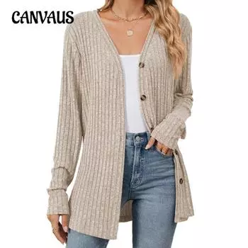 Осенняя женская блузка, однотонный кардиган на пуговицах с длинными рукавами, вязаные топы с начесом