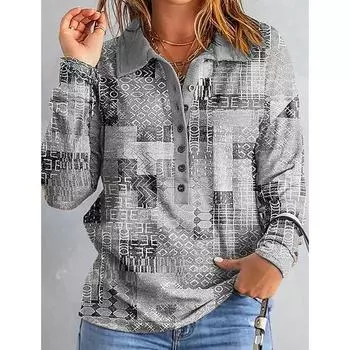 Осенняя женская блузка-пуловер с принтом Clash, длинный рукав, топ с лацканами S небесно-голубой