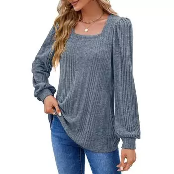 Осенняя женская блузка в полоску с квадратным вырезом, модные повседневные топы с длинными рукавами S чёрный