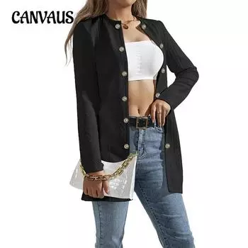 Осенняя женская цветочная витая металлическая пуговица съемная куртка-кардиган S чёрный