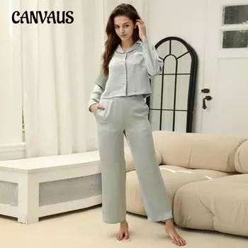 Осенняя женская домашняя одежда, длинные брюки, пижамный комплект с длинными рукавами и лацканами M