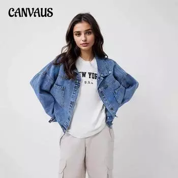 Осенняя женская джинсовая куртка с узкими лацканами XS синий