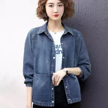 Осенняя женская джинсовая куртка в стиле ретро с длинным рукавом джинсовая куртка женская свободная повседневная джинсовая куртка верхняя одежда XS синий