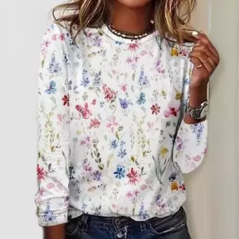 Осенняя женская футболка с длинными рукавами и живыми цветами 3D-принтованные женские футболки с длинными рукавами и цветами S