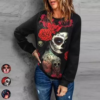 Осенняя женская хэллоуинская повседневная свободная толстовка с длинными рукавами S красный