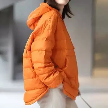 Осенняя женская хлопковая куртка с капюшоном и карманами, свободная, легкая, зимняя куртка с капюшоном для женщин, повседневная верхняя одежда L fits 40-70KG бежевый