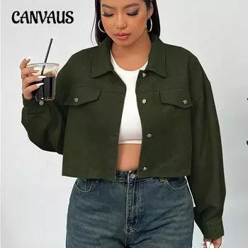 Осенняя женская короткая однотонная куртка большого размера с воротником-поло свободного кроя XL чёрный