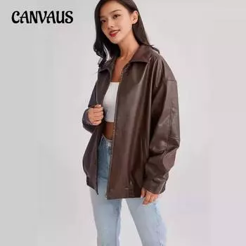 Осенняя женская куртка больших размеров из искусственной кожи, куртка для мотоцикла, ветровка средней длины