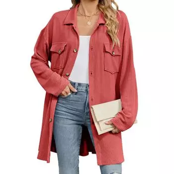 Осенняя женская куртка больших размеров с однотонным лацканом, карманом на пуговицах, с длинным рукавом, свободная куртка S чёрный