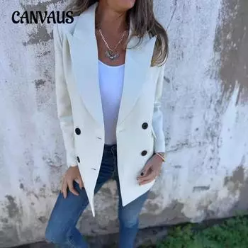 Осенняя женская куртка большого размера, однотонный модный блейзер с длинным рукавом S чёрный