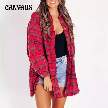 Осенняя женская куртка, модный кардиган с кисточками, свободная повседневная рубашка в клетку S красный