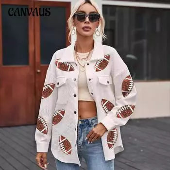 Осенняя женская куртка регби больших размеров с принтом в стиле пэчворк S белый