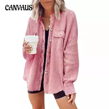 Осенняя женская куртка-рубашка больших размеров с карманами на лацканах и нестандартной отделкой S хаки